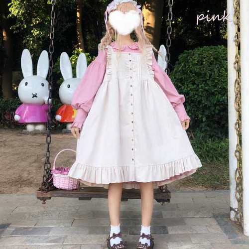 ロリータワンピース 長袖 クラシカル 甘ロリ ワンピース 袖コンシャス 膝丈 ツートンカラー ジャンスカ ジャンパースカート エプロンデザイン 姫 リボン フリル ワンピ リボン ガーリー 原宿系 パ