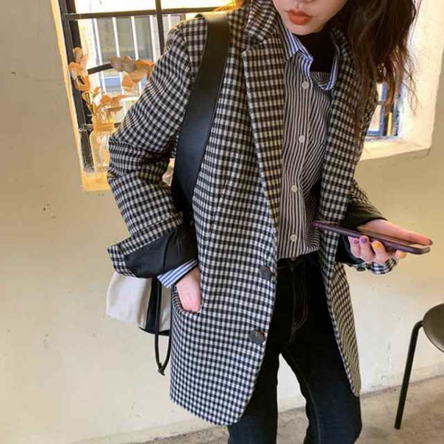 ジャケット アウター 袖あり 長袖 襟付き かわいい 大人可愛い きれいめ カジュアル 上品 お洒落 柄 チェック柄 格子柄 春 秋 10代 20代 30代 40代 通勤 通学 デート お出かけ 着回