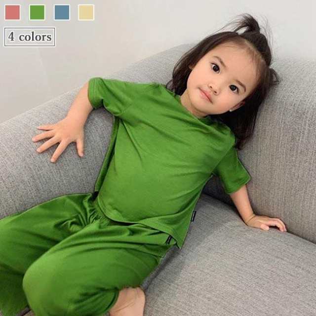 子供 半袖 五分丈袖 コットン 快適 薄手 ゆったり パジャマ セット 子供服部屋着 ルームウェア 上下2点セット 長ズボン 2点セット ほどよい伸縮性があるので着心地の良いTシャツパジャマですゆった